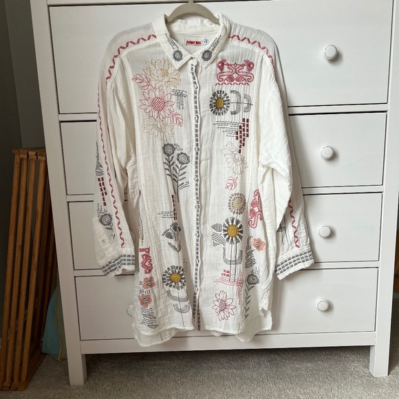 Johnny Was Tops - Johnny Was Joelle Cotton Tunic Shirt Coverup White XL